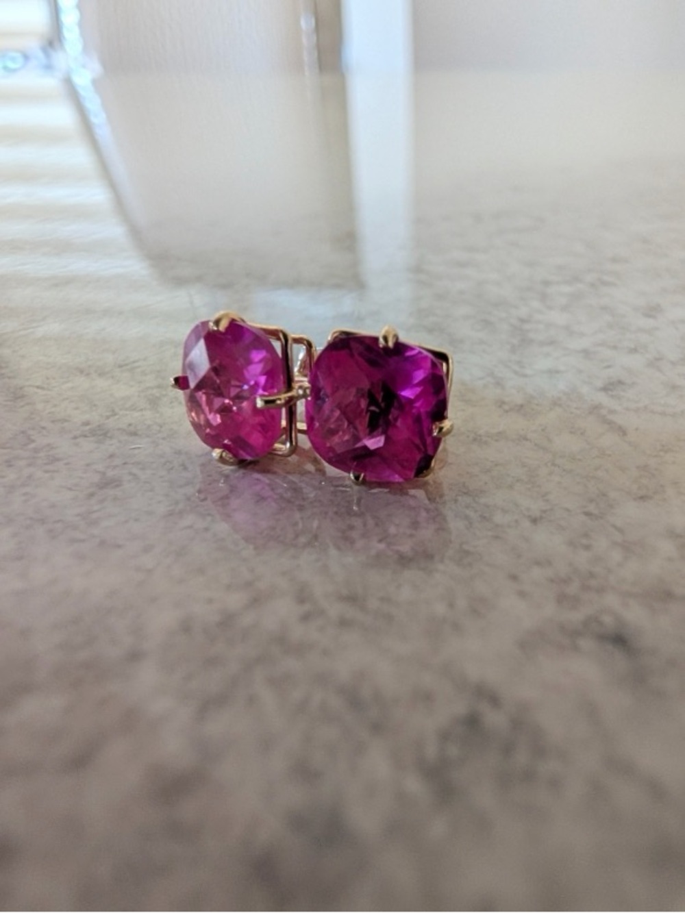 New $358 14K Yellow Gold Pink Sapphire Stud Earrings - Picture 2 of 6